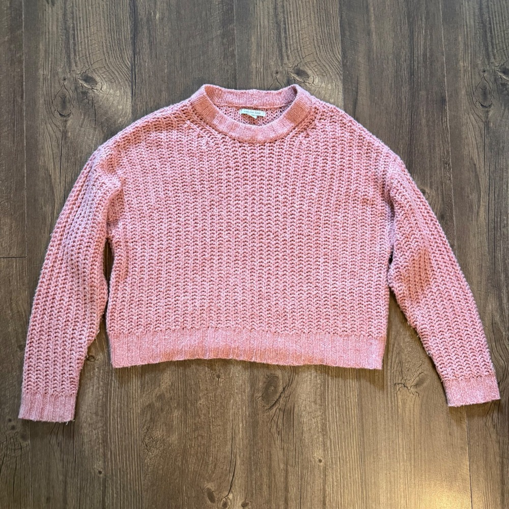 American Eagle Chunky Knit Sweater Womens Small Pink Crew Neck Cropped Pullover